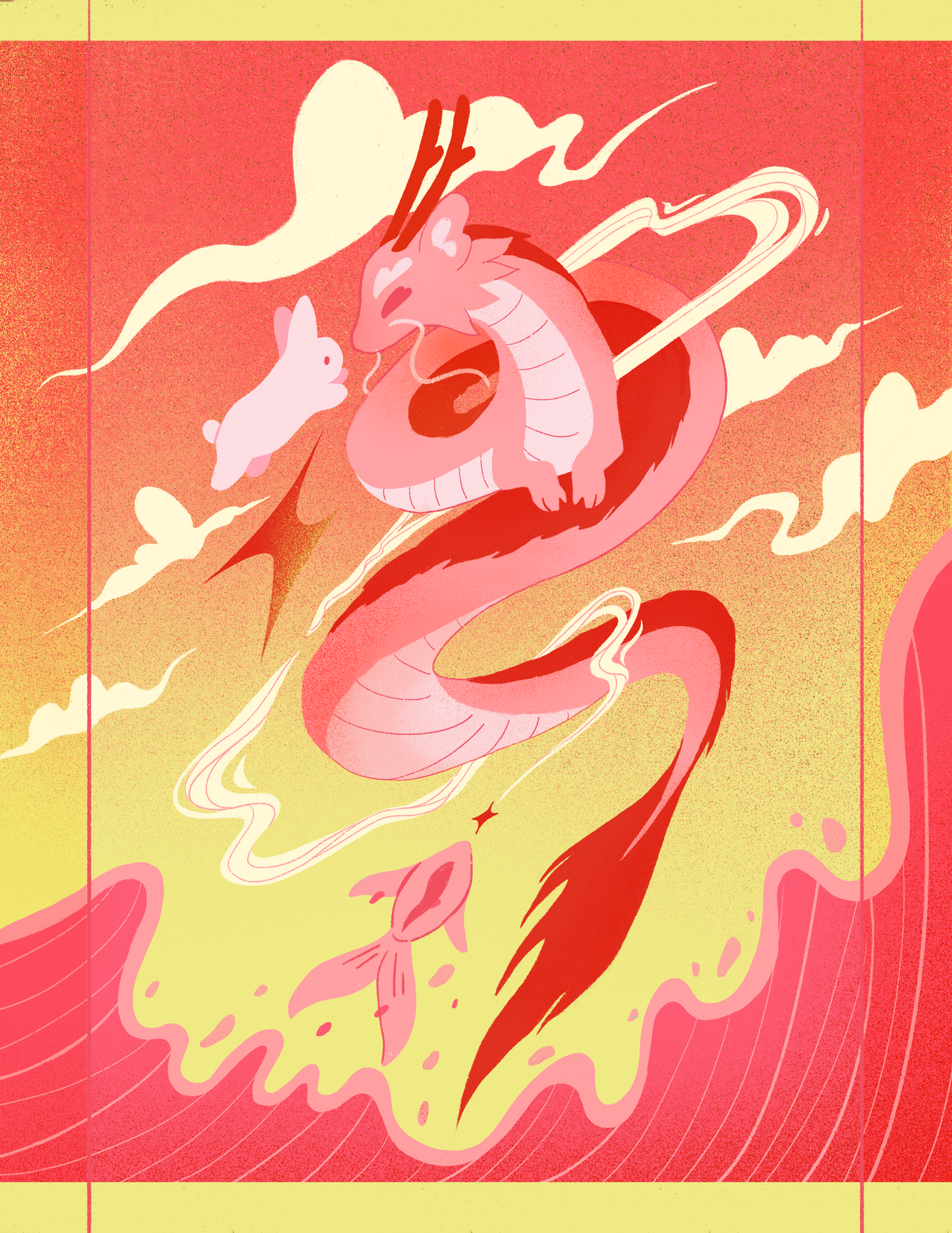 Carp dragon risograph print