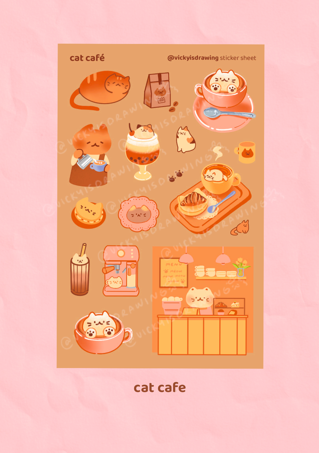Cat café sticker sheet