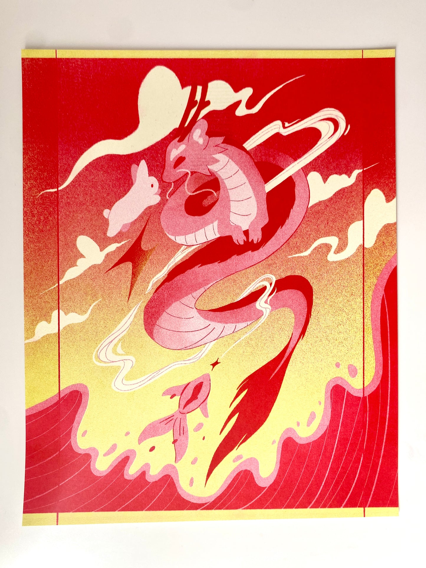Carp dragon risograph print