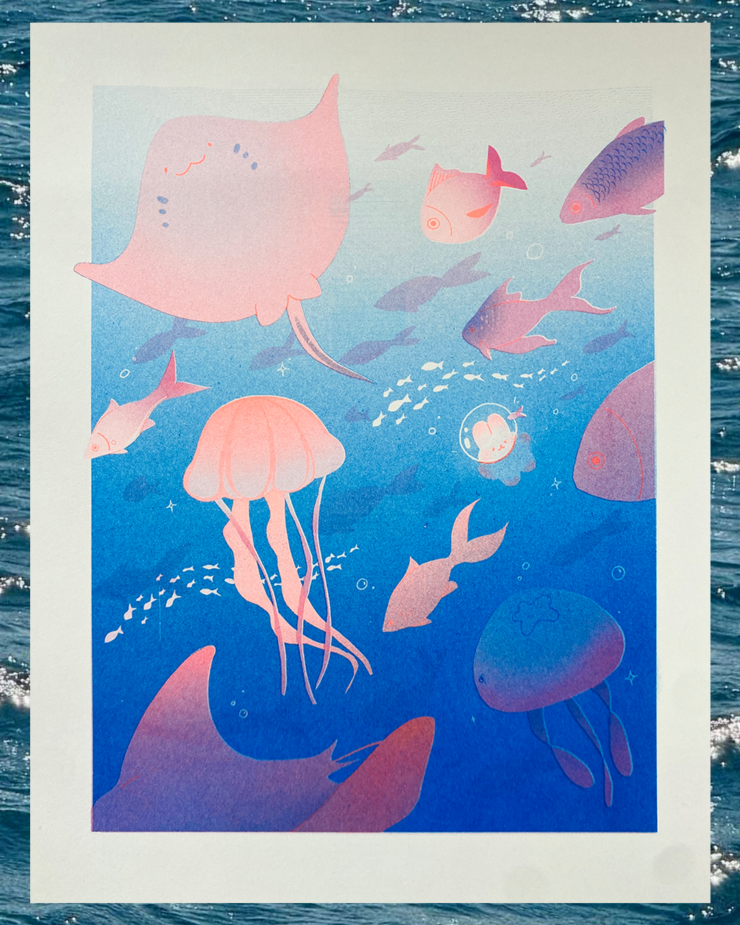 Ocean explorer risograph print