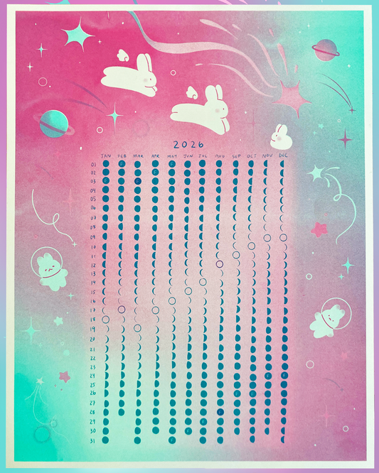 2026 Moon Calendar risograph print