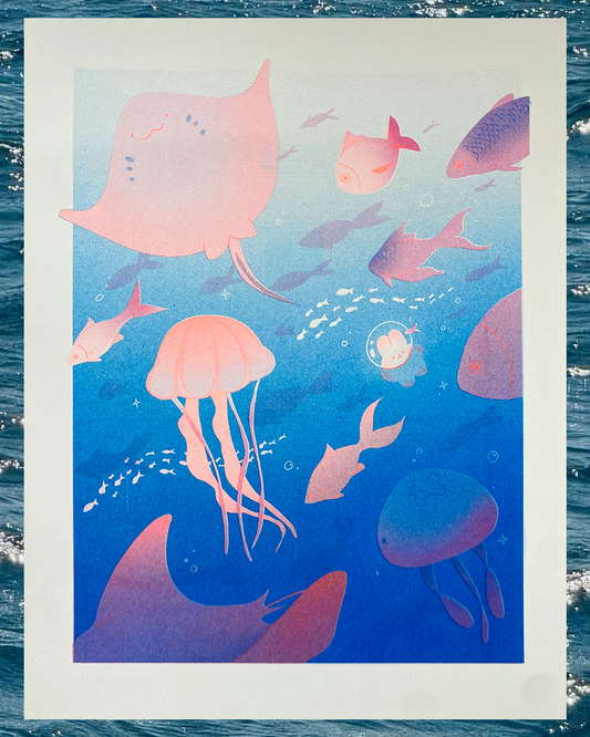 Ocean explorer risograph print